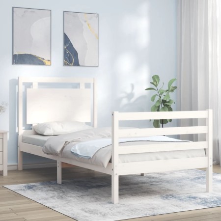 Estructura de cama individual con cabecero madera maciza blanco de , Camas y somieres - Ref: Foro24-3194012, Precio: 129,52 €...
