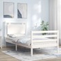 Estructura de cama individual con cabecero madera maciza blanco de , Camas y somieres - Ref: Foro24-3194012, Precio: 129,52 €...