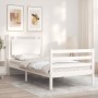 Estructura de cama individual con cabecero madera maciza blanco de , Camas y somieres - Ref: Foro24-3194012, Precio: 129,52 €...