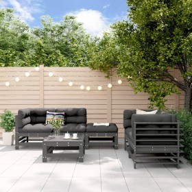 Mesa y taburetes altos jardín 6 pzas madera maciza de pino gris de , Conjuntos de jardín - Ref: Foro24-3186202, Precio: 396,4...
