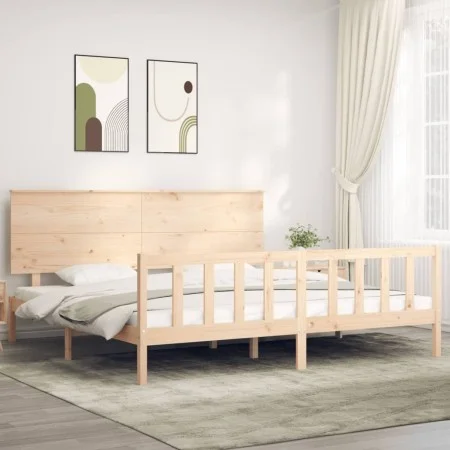 Bed frame with solid wood headboard 200x200 cm by , Beds and slatted bases - Ref: Foro24-3193421, Price: 173,25 €, Discount: %