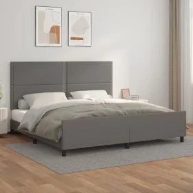 Estructura de cama con cabecero cuero sintético gris 200x200 cm de , Camas y somieres - Ref: Foro24-3125534, Precio: 219,49 €...