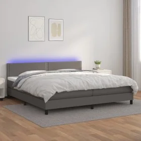 Cama box spring colchón y LED cuero sintético gris 200x200 cm de , Camas y somieres - Ref: Foro24-3134187, Precio: 588,71 €, ...