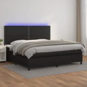 Cama box spring colchón y LED cuero sintético negro 200x200 cm de , Camas y somieres - Ref: Foro24-3135903, Precio: 687,89 €,...