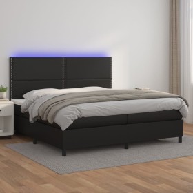 Cama box spring colchón y LED cuero sintético negro 200x200 cm de , Camas y somieres - Ref: Foro24-3135903, Precio: 678,83 €,...