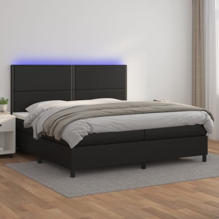 Cama box spring colchón y LED cuero sintético negro 200x200 cm de , Camas y somieres - Ref: Foro24-3135903, Precio: 678,83 €,...