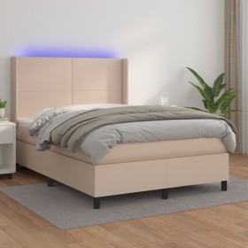 Cama box spring colchón LED cuero sintético capuchino 140x190cm de , Camas y somieres - Ref: Foro24-3139264, Precio: 506,23 €...