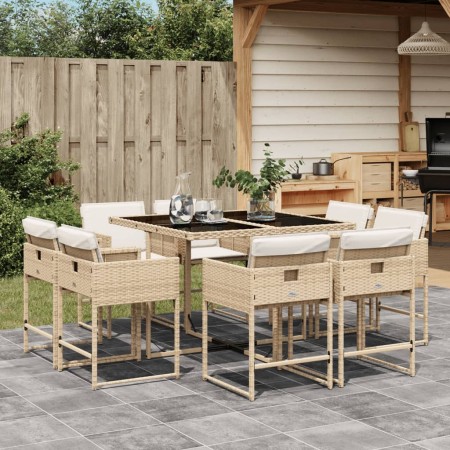 Set comedor de jardín 9 pzas con cojines ratán sintético beige en Conjuntos de jardín | Comprar online en Foru.es