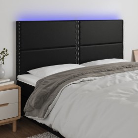 Cabecero con luces LED cuero sintético negro 200x5x118/128 cm de , Cabeceros y pies de cama - Ref: Foro24-3122392, Precio: 98...