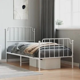 Estructura cama metal con cabecero y pie cama blanca 90x200 cm de , Camas y somieres - Ref: Foro24-373947, Precio: 75,43 €, D...