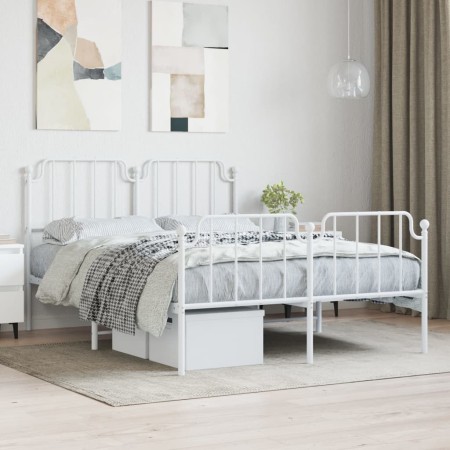 Estructura cama metal con cabecero y estribo blanco 135x190 cm de , Camas y somieres - Ref: Foro24-373953, Precio: 96,26 €, D...