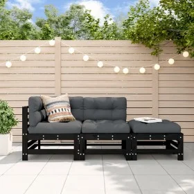 Garden furniture set 3 pieces solid black pine wood by , Modular outdoor sofas - Ref: Foro24-825650, Price: 142,31 €, Discoun...