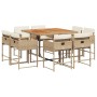 Set comedor de jardín 9 pzas con cojines ratán sintético beige en Conjuntos de jardín | Comprar online en Foru.es