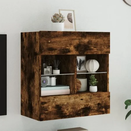 Mueble TV de pared con luces LED roble ahumado 58,5x30x60,5 cm de , Muebles TV - Ref: Foro24-837096, Precio: 54,29 €, Descuen...