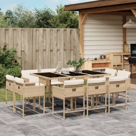 Set comedor de jardín 11 pzas con cojines ratán sintético beige en Conjuntos de jardín | Comprar online en Foru.es