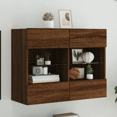 Mueble TV de pared con luces LED roble marrón 78,5x30x60,5 cm de , Muebles TV - Ref: Foro24-837105, Precio: 65,82 €, Descuent...