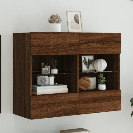 Mueble TV de pared con luces LED roble marrón 78,5x30x60,5 cm de , Muebles TV - Ref: Foro24-837105, Precio: 66,94 €, Descuent...