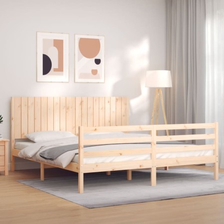 Estructura de cama de matrimonio con cabecero madera maciza de , Camas y somieres - Ref: Foro24-3194781, Precio: 186,38 €, De...