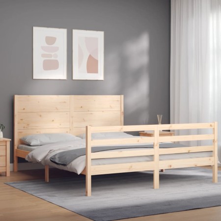 Estructura de cama con cabecero madera maciza 160x200 cm de , Camas y somieres - Ref: Foro24-3194646, Precio: 173,62 €, Descu...