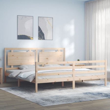 Estructura de cama de matrimonio con cabecero madera maciza de , Camas y somieres - Ref: Foro24-3194066, Precio: 186,03 €, De...