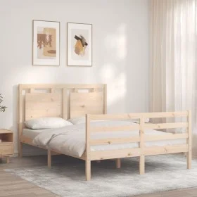 Estructura de cama de matrimonio con cabecero madera maciza de , Camas y somieres - Ref: Foro24-3194026, Precio: 148,50 €, De...