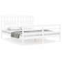Estructura de cama matrimonio con cabecero madera maciza blanco de , Camas y somieres - Ref: Foro24-3194317, Precio: 158,27 €...