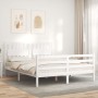 Estructura de cama matrimonio con cabecero madera maciza blanco de , Camas y somieres - Ref: Foro24-3194317, Precio: 158,27 €...