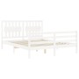 Estructura de cama matrimonio con cabecero madera maciza blanco de , Camas y somieres - Ref: Foro24-3194317, Precio: 158,27 €...