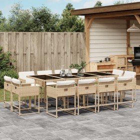 Set comedor de jardín con cojines 13 pzas ratán sintético beige en Conjuntos de jardín | Comprar online en Foru.es