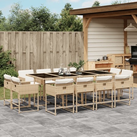 Set comedor de jardín con cojines 13 pzas ratán sintético beige en Conjuntos de jardín | Comprar online en Foru.es
