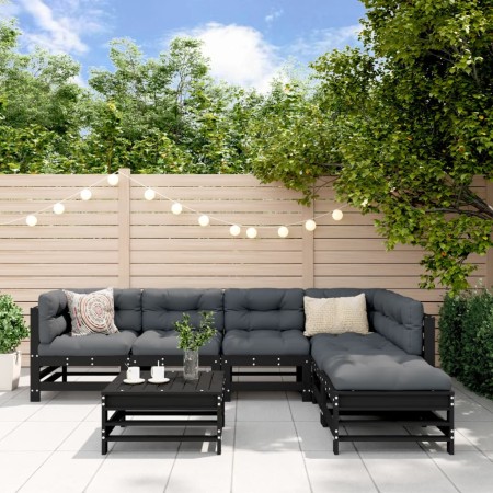 Juego de muebles de jardín 7 piezas madera maciza de pino negro de , Conjuntos de jardín - Ref: Foro24-3186442, Precio: 454,6...