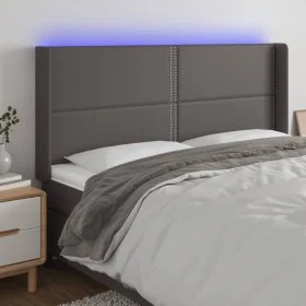Cabecero con LED cuero sintético gris 203x16x118/128 cm de , Cabeceros y pies de cama - Ref: Foro24-3124020, Precio: 114,41 €...