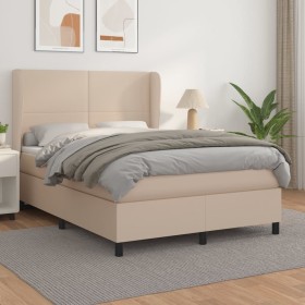 Cama box spring con colchón cuero sintético capuchino 140x190cm de , Camas y somieres - Ref: Foro24-3128912, Precio: 513,28 €...