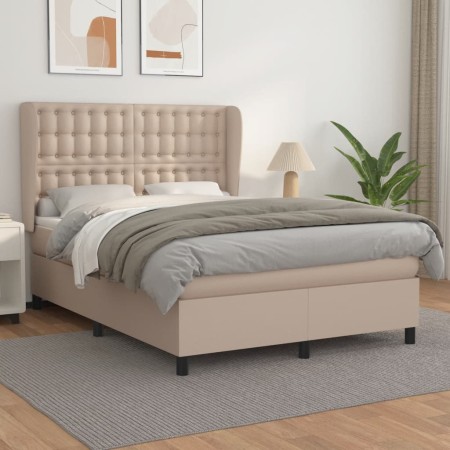 Cama box spring con colchón cuero sintético capuchino 140x190cm de , Camas y somieres - Ref: Foro24-3129032, Precio: 536,71 €...