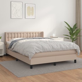 Cama box spring con colchón cuero sintético capuchino 140x190cm de , Camas y somieres - Ref: Foro24-3130780, Precio: 439,44 €...