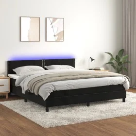 Cama box spring colchón y LED terciopelo negro 160x200 cm de , Camas y somieres - Ref: Foro24-3134353, Precio: 459,80 €, Desc...