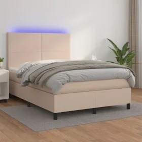 Cama box spring colchón LED cuero sintético capuchino 140x190cm de , Camas y somieres - Ref: Foro24-3135824, Precio: 485,52 €...