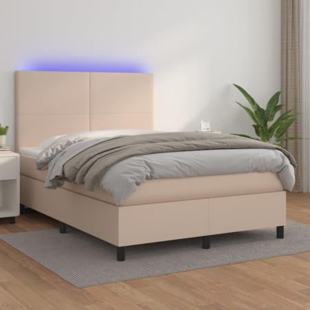 Cama box spring colchón LED cuero sintético capuchino 140x190cm de , Camas y somieres - Ref: Foro24-3135824, Precio: 497,94 €...