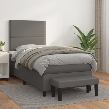 Cama box spring con colchón cuero sintético gris 100x200 cm de , Camas y somieres - Ref: Foro24-3137591, Precio: 383,35 €, De...