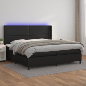 Cama box spring colchón y LED cuero sintético negro 200x200 cm de , Camas y somieres - Ref: Foro24-3139343, Precio: 682,91 €,...