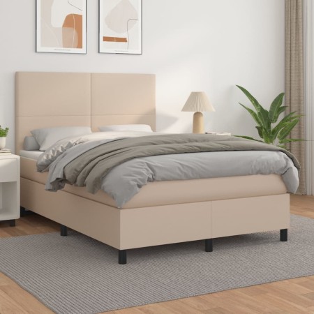 Cama box spring con colchón cuero sintético capuchino 140x190cm de , Camas y somieres - Ref: Foro24-3142724, Precio: 489,70 €...