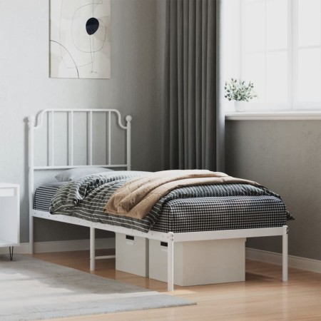 Estructura de cama de metal con cabecero blanco 80x200 cm de , Camas y somieres - Ref: Foro24-373927, Precio: 65,62 €, Descue...