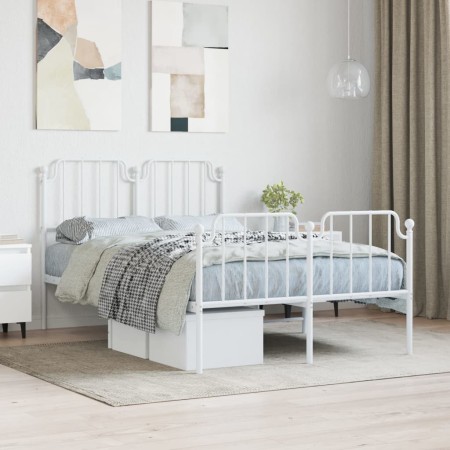 Estructura cama metal con cabecero y estribo blanco 120x200 cm de , Camas y somieres - Ref: Foro24-373952, Precio: 90,15 €, D...