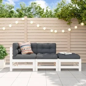 Juego de muebles de jardín 3 pzas madera maciza de pino blanco by , Modular outdoor sofas - Ref: Foro24-825647, Price: 188,89...