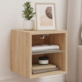 Mueble de TV de pared con luces LED roble Sonoma 30x28,5x30 cm de , Muebles TV - Ref: Foro24-836977, Precio: 26,44 €, Descuen...