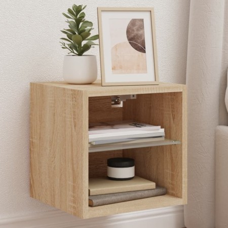 Mueble de TV de pared con luces LED roble Sonoma 30x28,5x30 cm de , Muebles TV - Ref: Foro24-836977, Precio: 26,44 €, Descuen...