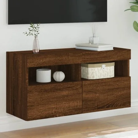 Mueble de TV de pared con luces LED roble marrón 80x30x40 cm de , Muebles TV - Ref: Foro24-837209, Precio: 61,86 €, Descuento: %