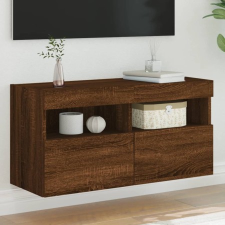 Mueble de TV de pared con luces LED roble marrón 80x30x40 cm de , Muebles TV - Ref: Foro24-837209, Precio: 65,13 €, Descuento: %