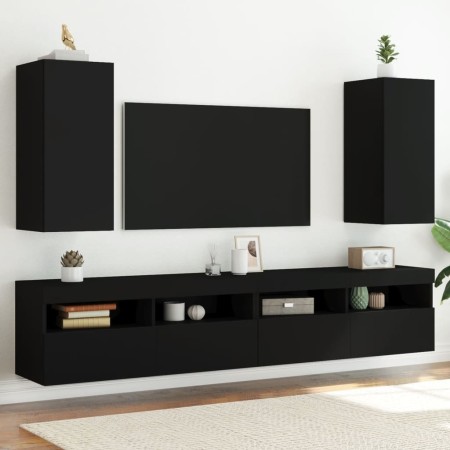Muebles de TV de pared con luces LED 2 uds negro 30,5x35x70 cm de , Muebles TV - Ref: Foro24-837235, Precio: 99,60 €, Descuen...