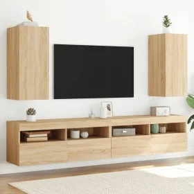 Muebles de TV pared luces LED 2 uds roble Sonoma 30,5x35x70 cm de , Muebles TV - Ref: Foro24-837237, Precio: 86,26 €, Descuen...